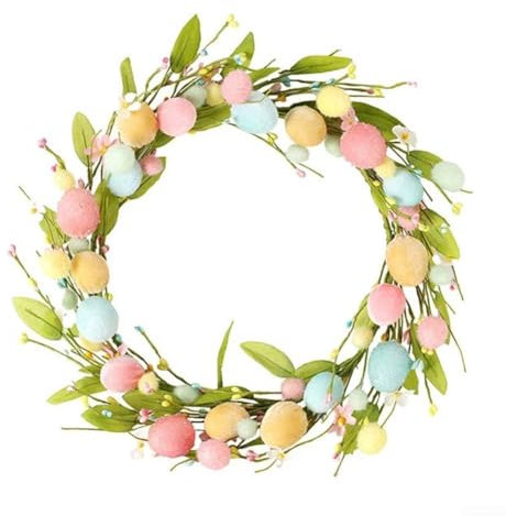 HomeVortex Osterkranz, 41 cm, Pastell-Blumengirlande, Frühlingstürdekoration, buntes florales Hängeornament für Zuhause, Fenster, Wand, saisonale Dekoration