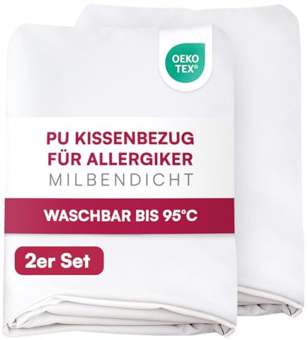 Clinotest Wasserdichter Kissenbezug 40x80 cm (2er-Set) – Hypoallergene, Milbendichte Kissenhüllen, Atmungsaktive PU-Membran, Reißverschluss, Kochfest bis 95 °C, Oeko-TEX Zertifiziert, Hotelqualität.