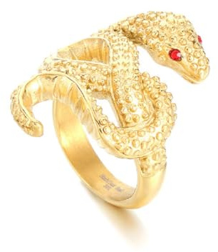 Fachoice Schlangenwickelring für Männer Goldener Roten Augen Schlangenring Mode Roter CZ Reptil Tier Schmuck fur Herren