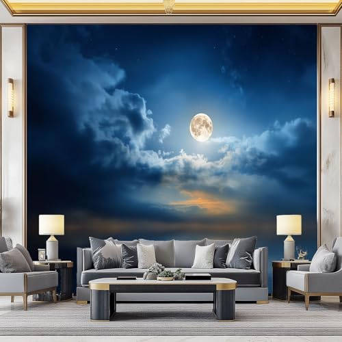 WHUOEUCO Fototapete Traum Nachtansicht Mond 250x175 cm 3D Wandbild Tapete, Modern Vlies Motivtapeten Groß Foto Tapete, Schlafzimmer Wohnzimmer Büro Wandtapete Deko