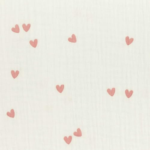 Musselin Stoff Herzchen, Double Gauze | ab 50cm x 130cm (weiß) | 100% Baumwolle