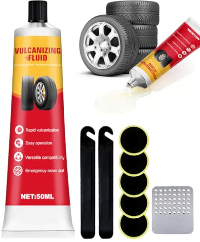 Vulkanisierkleber, Vulkanisierflüssigkeit, Reifenkleber, Extra Stark Reparaturflüssigkeit für Fahrradschläuche, Autoreifen, Motorradreifen & Gummiventile, Schnelle Reifenreparatur, 50ml