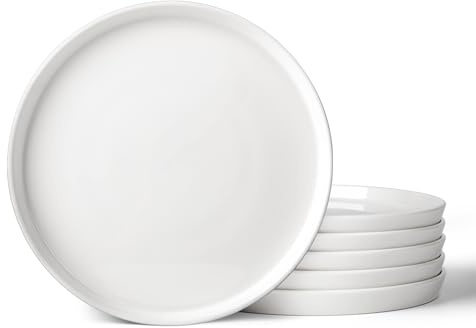 DOWAN Porcelain Salad Plates Set of 6, 8 inch / 20.2cm Side Plates,Ceramic White Dessert Plates Set for Salad, Pasta, Steak, Dinner Plates for Parties, Restaurant - Dishwasher & Microwave Safe - Gifts