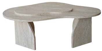 Hanah Home Elegant Coffee Table, Travertine Color, 105 x 35 x 65 cm | 100% Melamine Coated Particle Board, 18 mm Thickness | Stylish Solid Beige & Marble Design