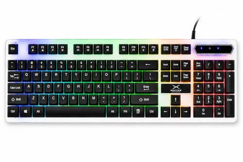 ONYXX Electronics Wired RGB Gaming Keyboard – LED Backlit USB Keyboard with Rainbow Lighting, Mechanical Feel Keys, Full Size Ergonomic Keyboard for PC Laptop Computer Gaming (Black)