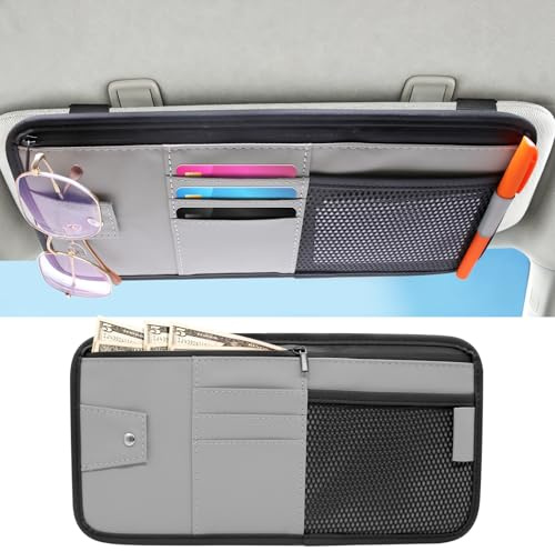 TETEWEVER Sonnenblende Auto Organizer Kfz Sonnenblenden Organizer Grau | Sonnenblenden Organizers Sun Visor Organizer Auto für Aufbewahrung von Sonnenbrillen, Karten, Stiften und Quittungen