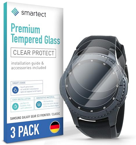 smartect Schutzglas [3 Stück, Klar] kompatibel mit Samsung Galaxy Gear S3 Frontier/Classic, HD Schutzfolie Anti-Kratzer, Blasenfrei, 9H Härte, 0.3 mm Ultra-klar, Ultrabeständig