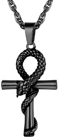 PROSTEEL Schlange Ankh Kreuz Anhänger Halskette Schwarz Metall plattiert Nilschlüssel Altägyptischer Schmuck für Männer Frauen