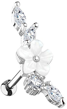Piersando Tragus Helix Ohr Piercing Cartilage Knorpel Stab Stecker 316 L Chirurgenstahl Vintage Blume mit Strass Kristallen Steinen Silber