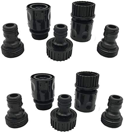 Plastic Garden Hose Connector Set Male and Female - Quick Release Connect Kit, Water Hose Thread Fitting Adapter Set, from Quick Connector to Standard 3/4'' Thread Connector (Black, 2 Sets / 10 Pc)