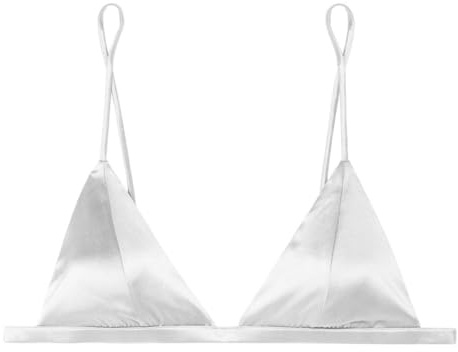 SilRiver Women's Silk Satin Triangle Bralette Wire-Free Soft Cup White S