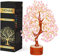 YATHABI Rosenquarz Love Kristall Baum Ornament Figur Gud Glück Wohlstand Geld Feng Shui handgefertigt Geschenk Skulptur Reiki Heilung Edelstein Bäume Stein für Home Office Decor Größe 25,4-30,5 cm