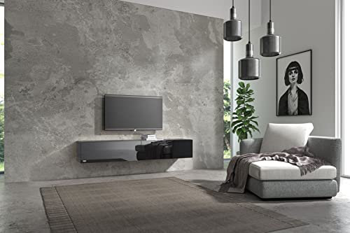 Wuun® TV Lowboard TV Board hängend I 100cm-280cm I Hängeschrank Wohnwand/Somero I Schwarz-Matt/Schwarz-Hochglanz I 160cm