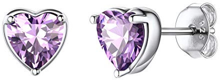 Joyería Plata de Ley para Mujeres Pendientes Corazón Plateados con Cristales Alejandrita Piedra de Junio Regalo de Amor