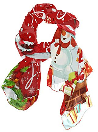 MNSRUU Schal, Weihnachtsmann, Schneemann, Schneeflocke, Chiffon, Seide, lang