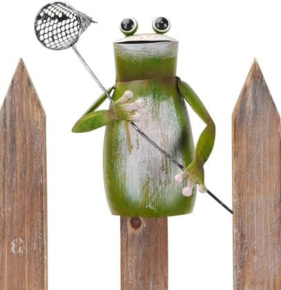 NETPROSHOP Zaunhocker Zaunfigur Rabe oder Frosch aus Metall, H: 15-25cm, Auswahl:Frosch mit Netz