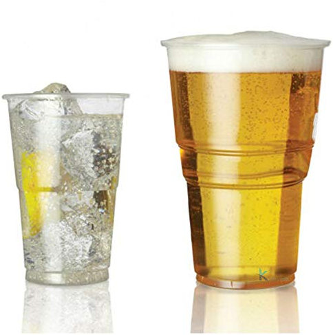 50 x Disposable Pint Glasses, Clear Plastic Beer Cups Party Supplies, Festival, Wedding BBQ Catering Events Cold Drinks