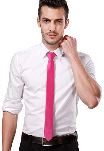 Landisun Black Tie Herren-Krawatte, schmale Krawatte, Satinkrawatte, Schwarz, Fuchsia, 59L x 2W