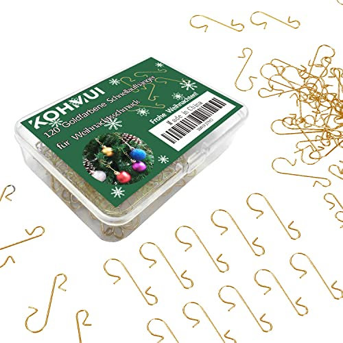 KOHMUI 120 Kugelaufhänger S-Haken in Gold, S Haken Klein Schnellaufhänger für Weihnachtskugel, Schöne Box, Wiederverwendbar