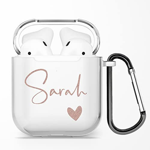 Personalisiert Benutzerdefiniert Soft Gel Klar Hülle Für AirPods - Roségold Name und Herz - für AirPods 1 & 2