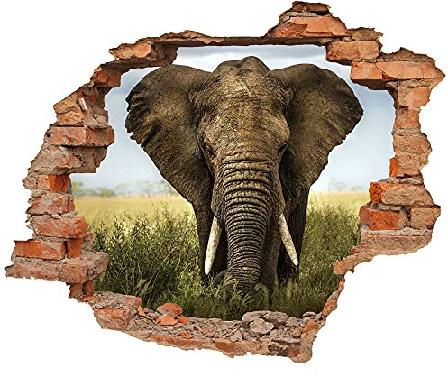 WCB Wandtattoo - Wanddurchbruch mit Aussicht auf Elefant 90 x 74 cm - Wandaufkleber