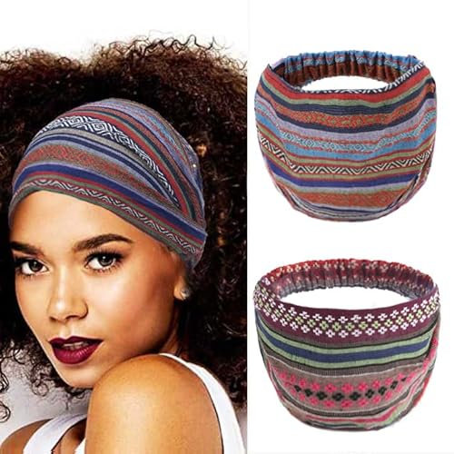 Fashband Bandeau Cheveux Femme Large élastique Doux Boho Bandeau Cheveux Yoga Sport Serre-tête Femme 2Pcs