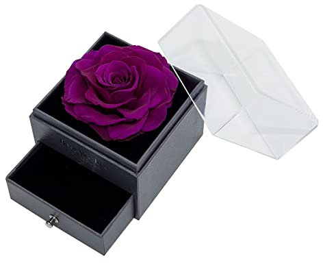 TAIYOU Púrpura Rosa Eterna Flores Regalos Mujeres Caja Joyería Rosa Eterna Collar Diamantes Regalo Romántico para San Valentín Cumpleaños Madre Aniversario Boda