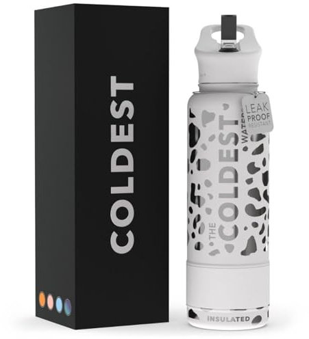 Coldest Insulated Water Bottle with Straw Lid - Stainless Steel Metal Insulated Bottle for Men & Women (Silver Leopard, 40 oz)