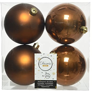 Kaemingk Weihnachtskugeln Kunststoff 10cm x 4 Stück Christbaumkugeln Set bruchsicher braun Kupfer orange Zimt