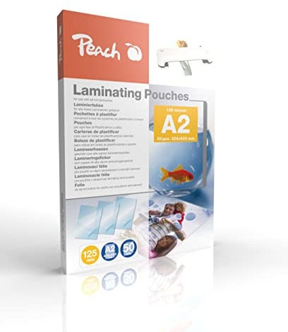 Peach Laminierfolien A2 - 125 mic - 50 pouches - glänzend - Premiumqualität für beste Laminierergebnisse - kompatibel mit Geräten aller Markenhersteller - PP525-12