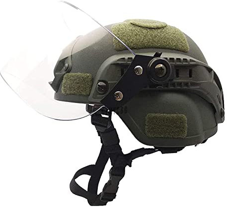 CZMYCBG Airsoft Mich 2000 ACH Helm Taktische Ausrüstung Mit Klarem Visier Und Seitenschiene Für Paintball Outdoor Military CS Jagdspiel,Grün
