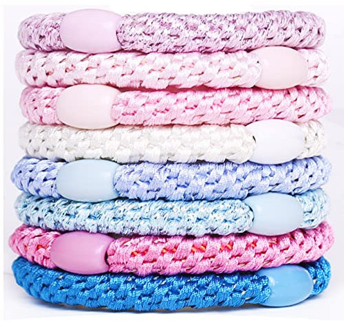 AXEN 8PCS Elastic Hair Tie for Women Girls, Cotton Bands Soft Woven Ponytail Holders for Thick Hair and Curly Hair, Pastel