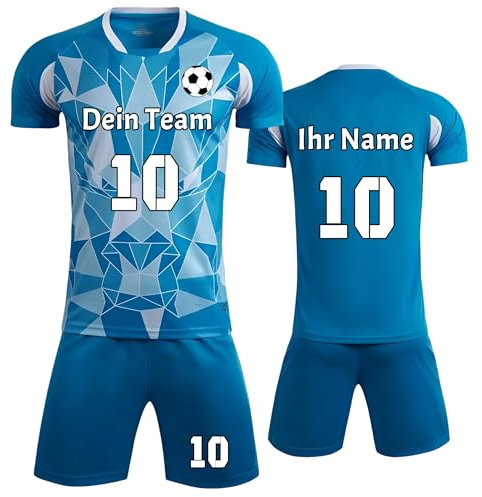 Personalisierte Fußballtrikots - Benutzerdefiniert Fussball Trikot mit Namen Nummer Team Logo - Personalisierte Fußball T-Shirt Shorts 2 Teiliges Set