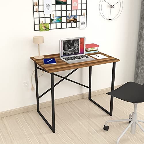 [en.casa] Schreibtisch Tjeldsund Computertisch Bürotisch 75 x 90 x 60 cm Arbeitstisch Metallgestell Laptoptisch Walnuss