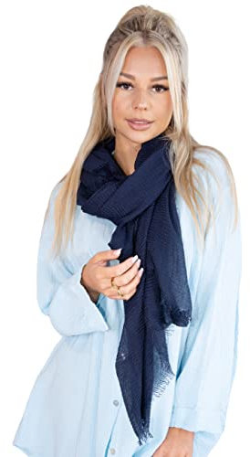 Lolus Dünner, leichter und weicher Uni Damen Schal in gewellter Struktur - Isabella (marineblau, One Size)