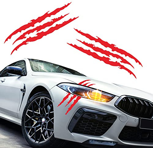 Monster Klaue Aufkleber Kralle, 2 StüCk Augenaufkleber Auto Autoaufkleber Kratzer Scheinwerfer Aufkleber Klaue Kratzer Aufkleber FüR Auto (Rot)