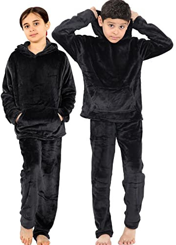 A2Z 4 Kids Kinder Warm Vlies Twosie Mit Kapuze Pyjama - PJS 215 Black 11-12