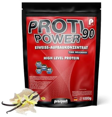 Prosport Proti Power® 90 Vanille – 5-Komponenten Eiweißpulver 1000g – Mehrkomponenten Protein Shake mit Whey, Casein, Eiprotein, Magnesium & 10 Vitaminen – ideal für Muskelaufbau & Regeneration