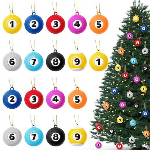 H1vojoxo 36PCS Weihnachten Sport Billard Ball Ornamente Sets Billard Dekorative Hängende Ornament für Weihnachtsbaum Billard Spieler Sport Ornamente Personalisierte Billardkugel Hängende Zubehör