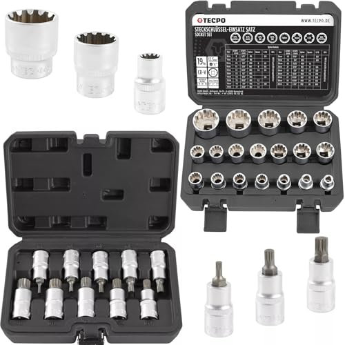 TECPO Steckschlüssel-Satz 1/2 Innen Vielzahn M4-M18 + Steckschlüssel-Set 8-32mm