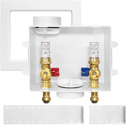 HeSun Washing Machine Outlet Box, 1/2 Inch Push-Fit Inlet x 3/4 Inch MHT Outlet, Push to Connect Pex Washer Box with Center Drain,with Copper Water Hammer Arrestor