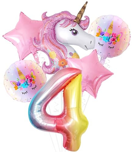 Geburtstag luftballon Einhorn, Einhorn Geburtstag Deko, Einhorn Luftballons Set, Runde Einhorn Geburtstags Luftballon, Einhorn 4 Geburtstag Deko Mädchen Party Dekoration Luftballons