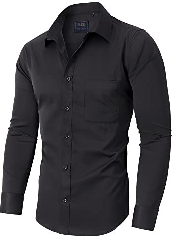 siliteelon Men Shirts Black Shirt for Men Non Iron Men's Long Sleeve Stretch Men's Dress Formal Shirts Regular Fit Business Shirt Funeral Academic conferences Interviews Concerts