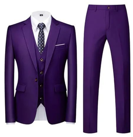 Un bottone da uomo (Blazer+Vest+Pantaloni) Solido Formale Abito Da Sposa Affari Abito Da Sposa Tre Pezzi, Viola scuro, XXXL