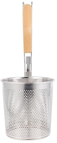 MAGICLULU Passoire à Spaghetti Cuillère Passoire en Acier Inoxydable Panier à Pâtes en Maille Panier à Nouilles Boulettes Ramen Écumoire avec Manche en Bois pour La Cuisson à La Friture 12