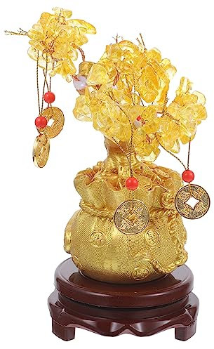 Cabilock Árbol De Dinero Decorativo De Cristal Natural Estilo Bonsái con Bolsa De Dinero y Amuleto Feng Shui para Hogar Oficina y Prosperidad