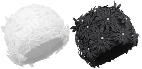 2 cuffie da nuoto da donna con petali floreali e fiori, alla moda, vintage, non impermeabili, protezione per le orecchie, per doccia, bagno, turbante, piscina, spiaggia, surf, mare, copricapo per
