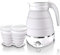 Hervidor Eléctrico Plegable, 600ML Hervidor de Agua Plegable de Silicona Hervidor de Camping Plegable con 2 Tazas Plegables Mini Hervidor de Agua Eléctrico para Viajes, Cámping (Blanco)