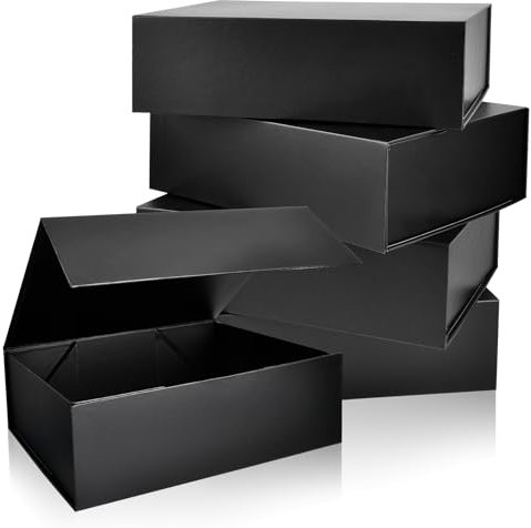 Akamino 5 Pack Black Magnetic Gift Box with Lids, 26x19x8cm Luxury Gift Boxes for Presents,Folded Cardboard Gift Boxes for Birthday, Wedding, Anniversary, Valentines, Christmas, Festivals - Easy Assem