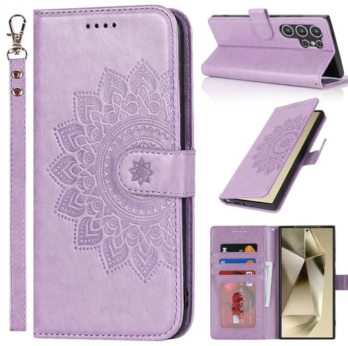 ELTEKER Cover compatibile con Samsung Galaxy S24 Ultra, Custodia a Libro in Pelle Portafoglio per Galaxy S24 Ultra, [Slot per schede] [Protezione Completa] [Supporto Pieghevole]-viola